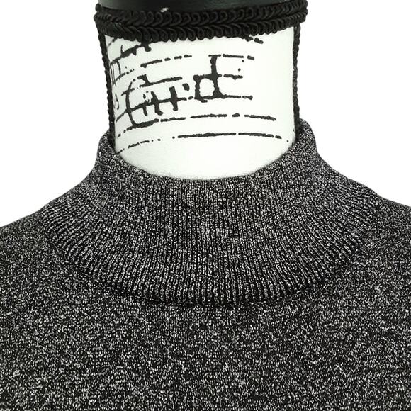 Vintage 1990s Merino Wool Blend Mock Neck Sweater Silver Metallic Quiet Luxury - Picture 4 of 11